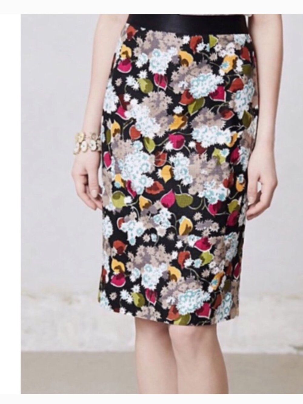 Anthropologie Girls From Savoy Black Floral Pencil Skirt - Size 4